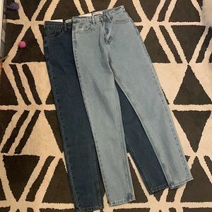 Perfect High-Rise Tapered Jeans • 100%Cotton/No Stretch • 2pr Light + Med Wash